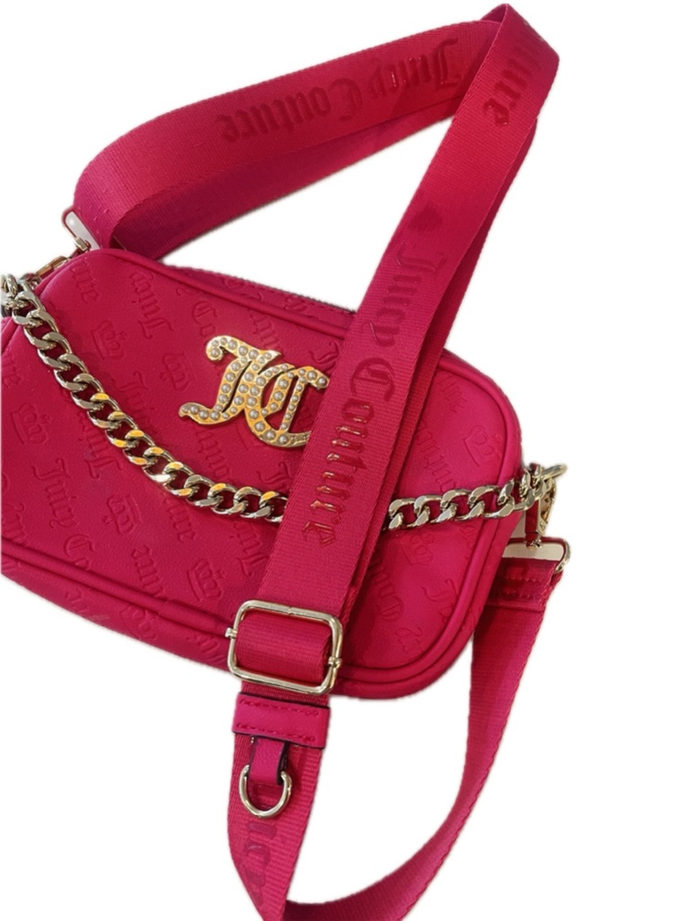 Juicy Couture Hot Pink Quilted Crossbody with Gold Chain & Logo